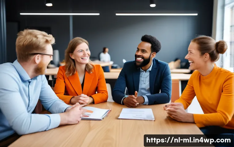 언어적 편향에 대한 사례 연구 - A diverse group of professional employees in a modern Dutch office, engaging in a team meeting. They...