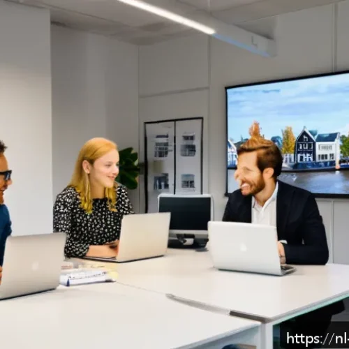 Home 33 언어적 편향을 줄이기 위한 커뮤니케이션 전략 - A diverse group of Dutch professionals engaged in a lively, inclusive meeting in a modern office set...