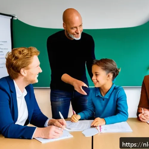 Home 31 언어적 편향과 언어 정책 - A diverse group of Dutch people in a modern classroom setting, engaging in an interactive workshop o...