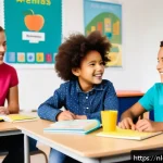 Home 18 언어적 편향을 극복하기 위한 정책 제안 - A modern Dutch classroom scene showing diverse children with different ethnic backgrounds engaging i...