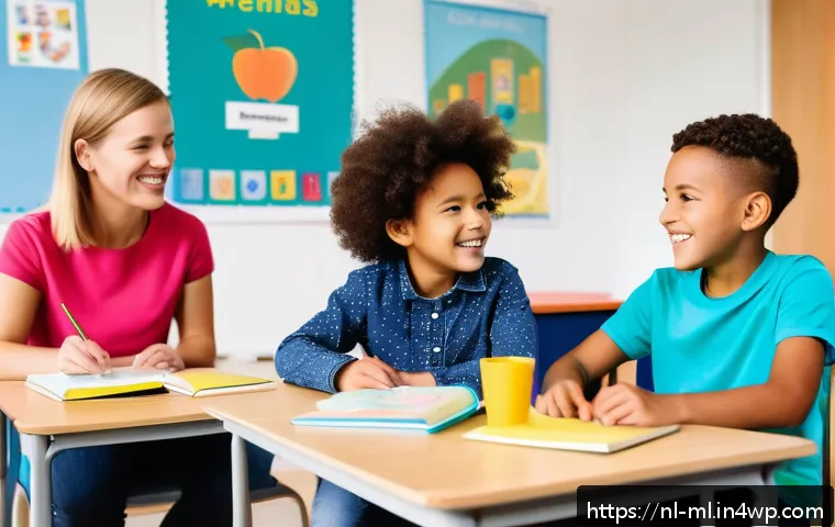 언어적 편향을 극복하기 위한 정책 제안 - A modern Dutch classroom scene showing diverse children with different ethnic backgrounds engaging i...